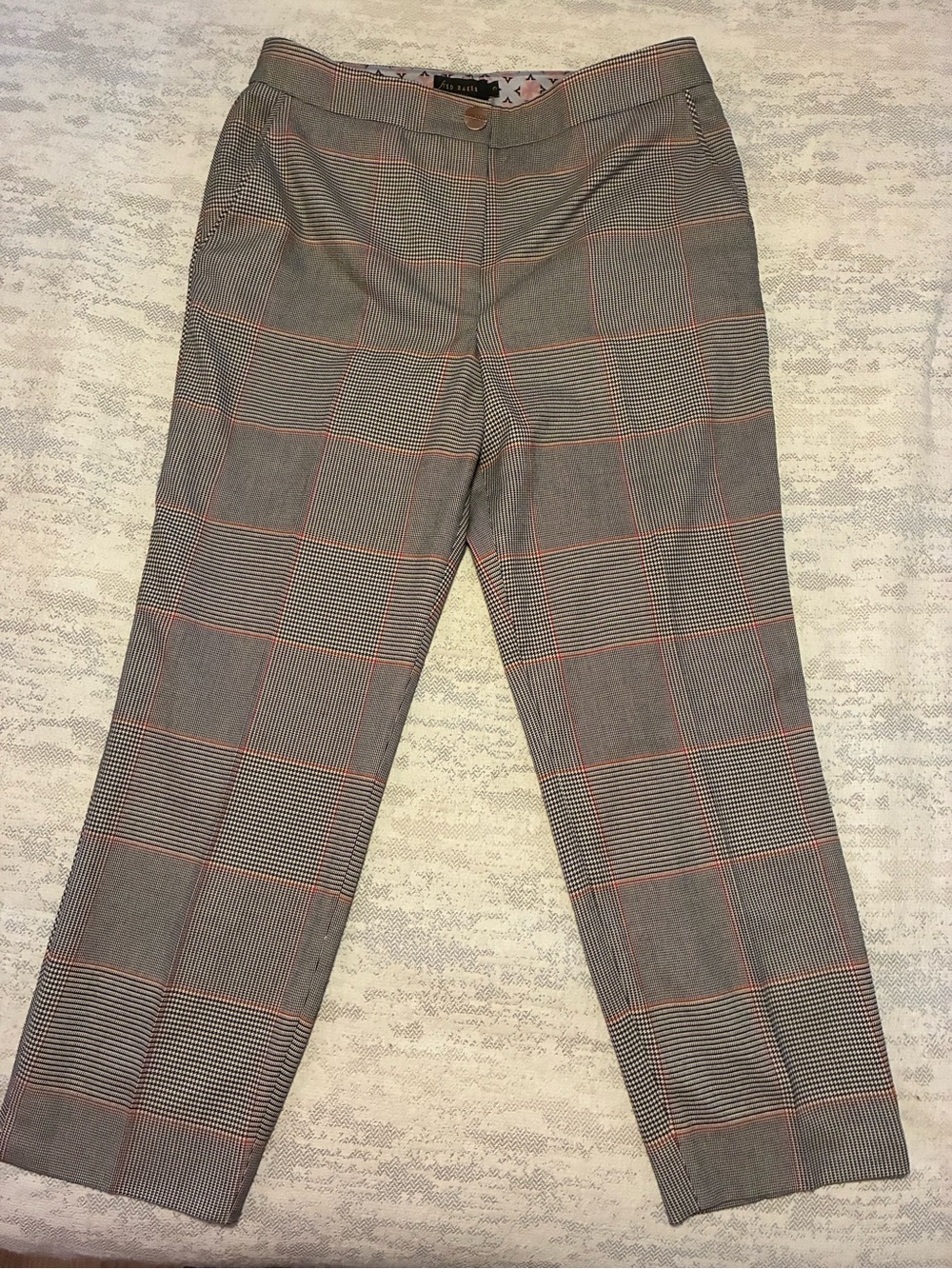 Ted Baker Gray Plaid Ankle Pants with Orange Windowpane
